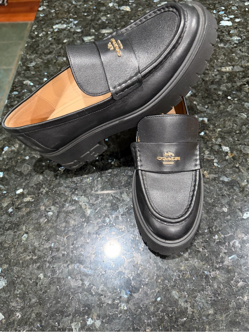 COACH Black Leather Chunky Ruthie Loafers - Picture 2 of 7